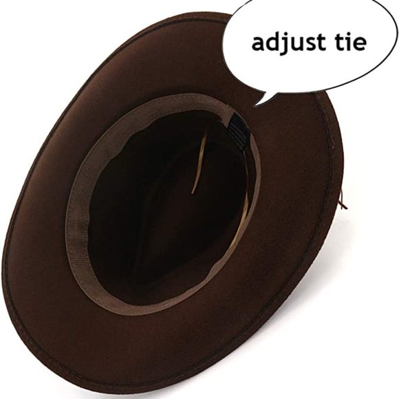 Brown Western Cowboy, Cowgirl Hat, Bull Horns Strap, Men Women Retro Wide Brim - Picture 3 of 10